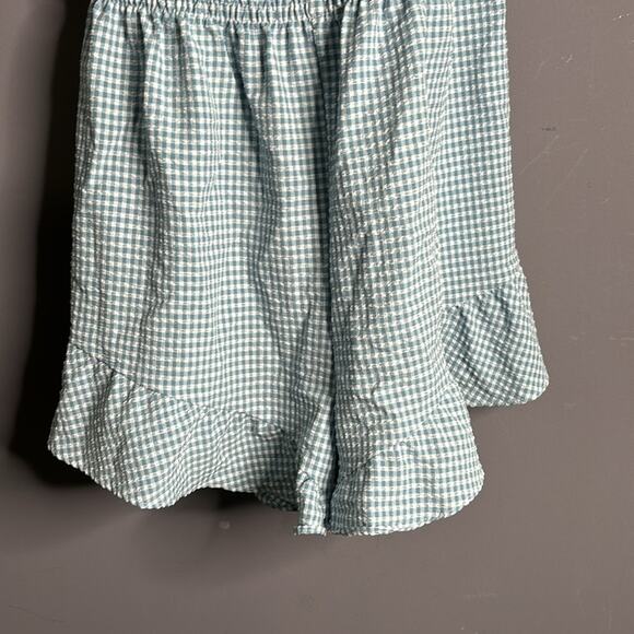 Zara Blue and White Gingham Romper With Ruffles and Tied Straps Size XS - Picture 3 of 8